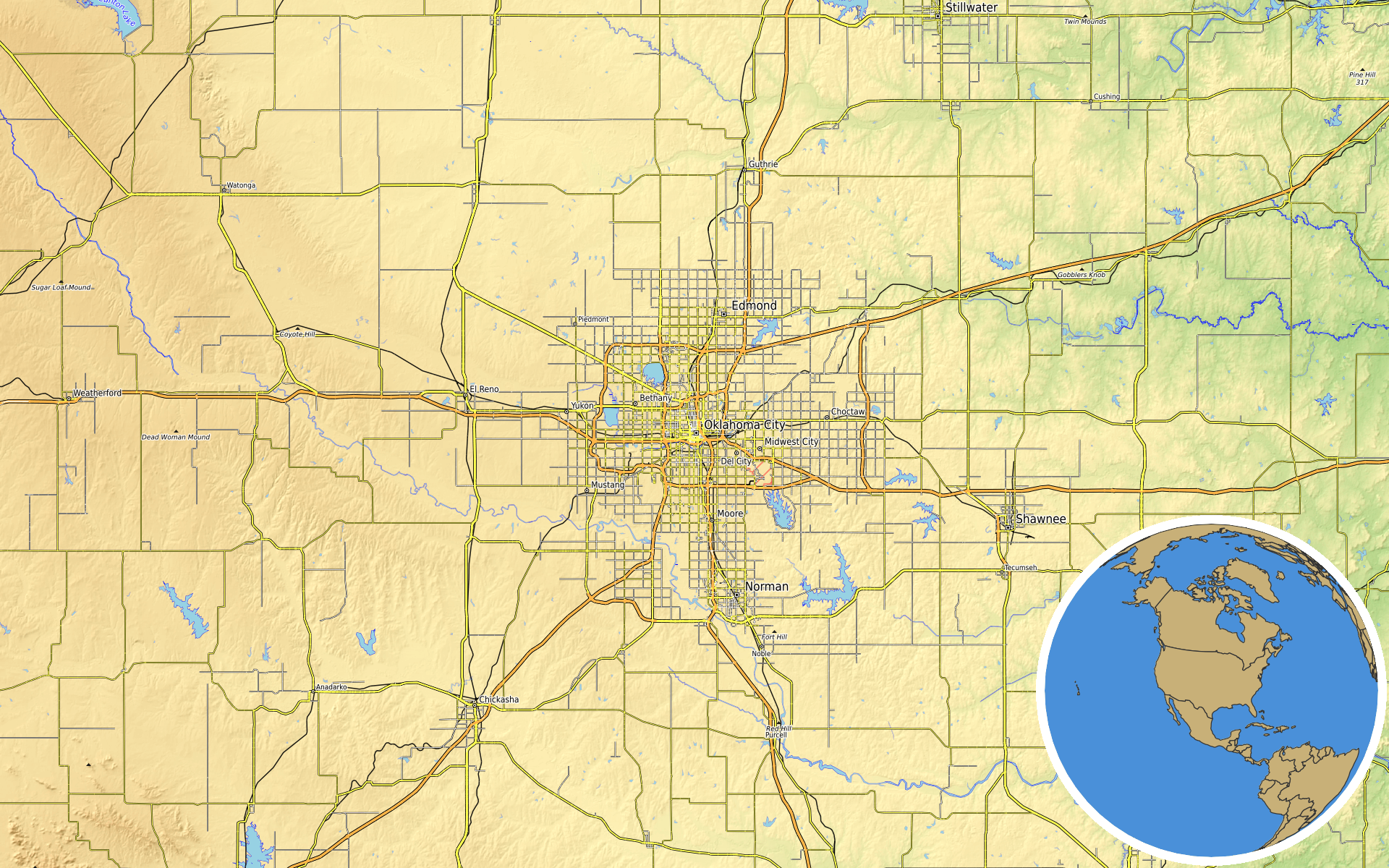 OpenTopoMap / Natural Earth - Oklahoma City, Oklahoma