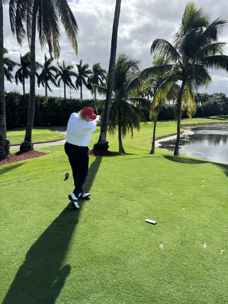 President Donald J. Trump golfs at a golf course on 08/10/2026.