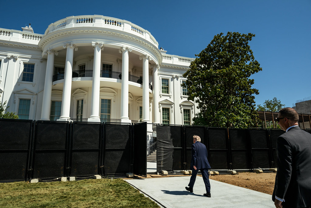 President Donald J. Trump points to FBI memos at Washington D.C.
