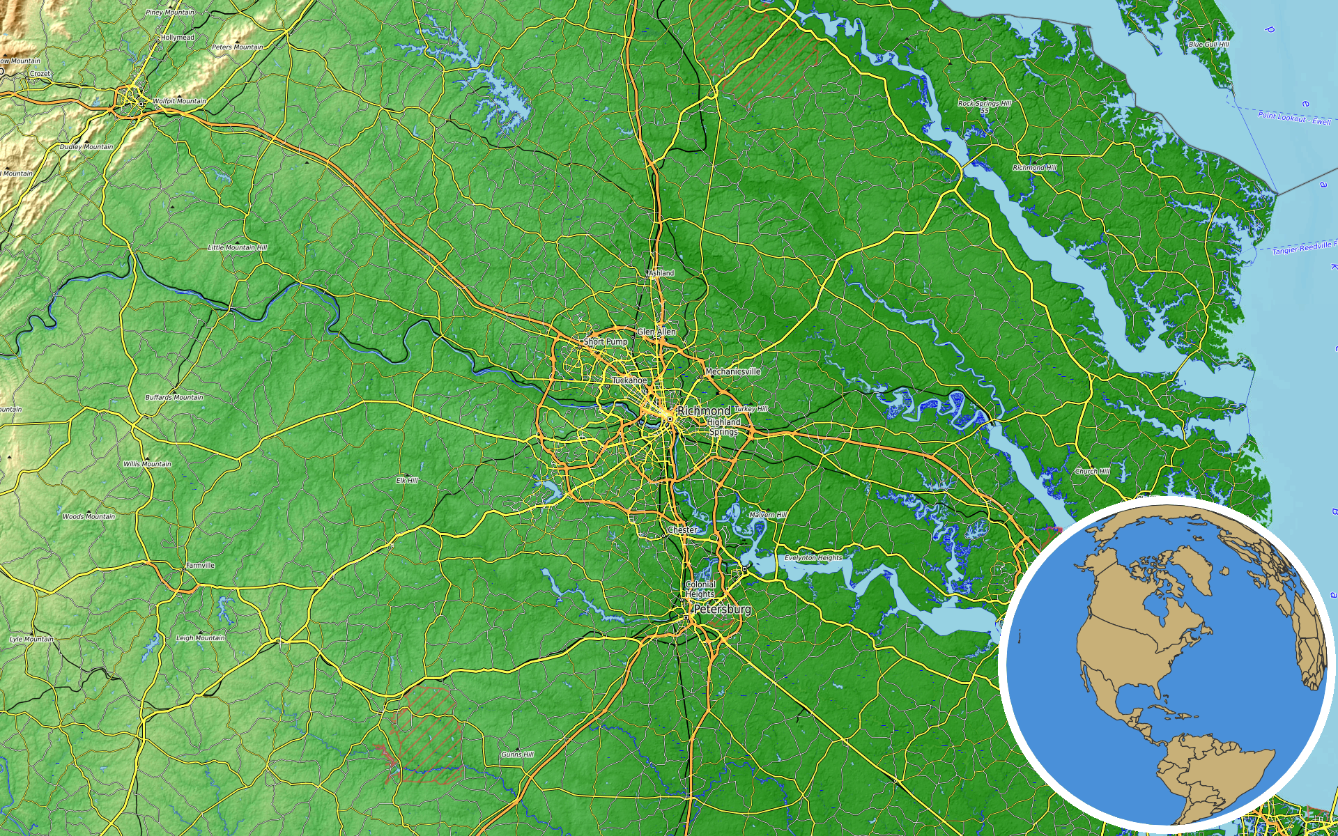OpenTopoMap / Natural Earth - Chesapeake, Virginia