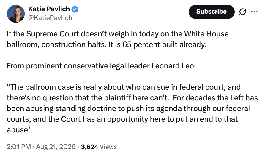 Katie Pavlich's Truth Social post is displayed at WASHINGTON D.C. on 08/21/2026.