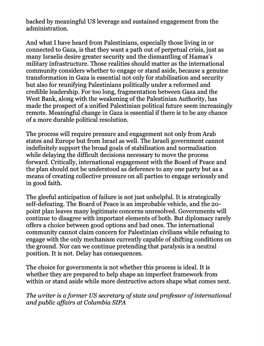 Former President Donald J. Trump posted a screenshot of text from a Financial Times op-ed on Truth Social at WASHINGTON D.C.