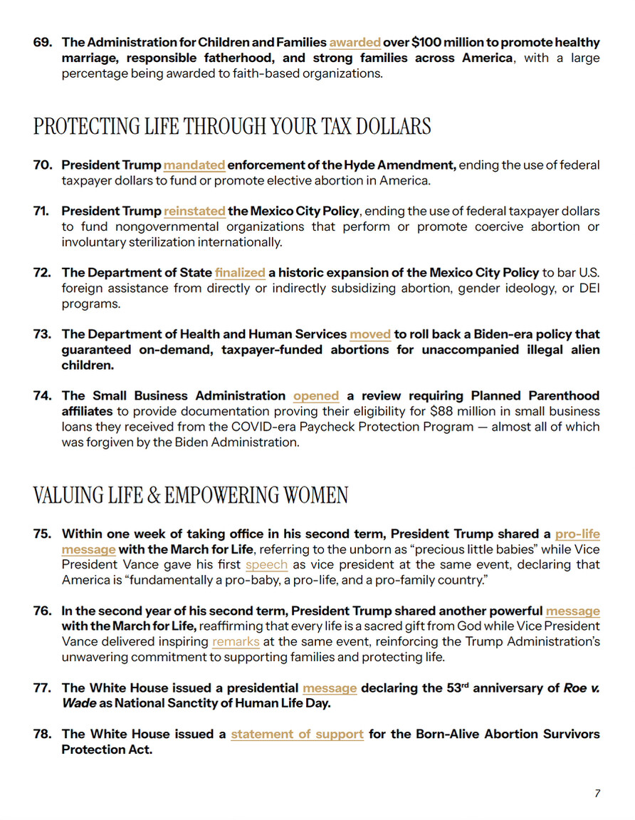 A screenshot of a Truth Social post by President Donald J. Trump displays a numbered list of actions at Washington D.C.
