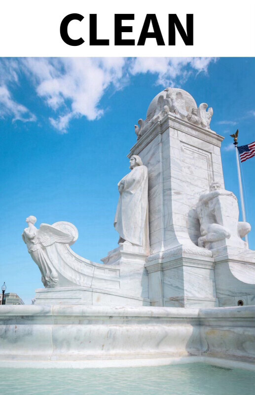 47th President Donald J. Trump posted an image of a marble monument with the word 'CLEAN' superimposed at Washington D.C.