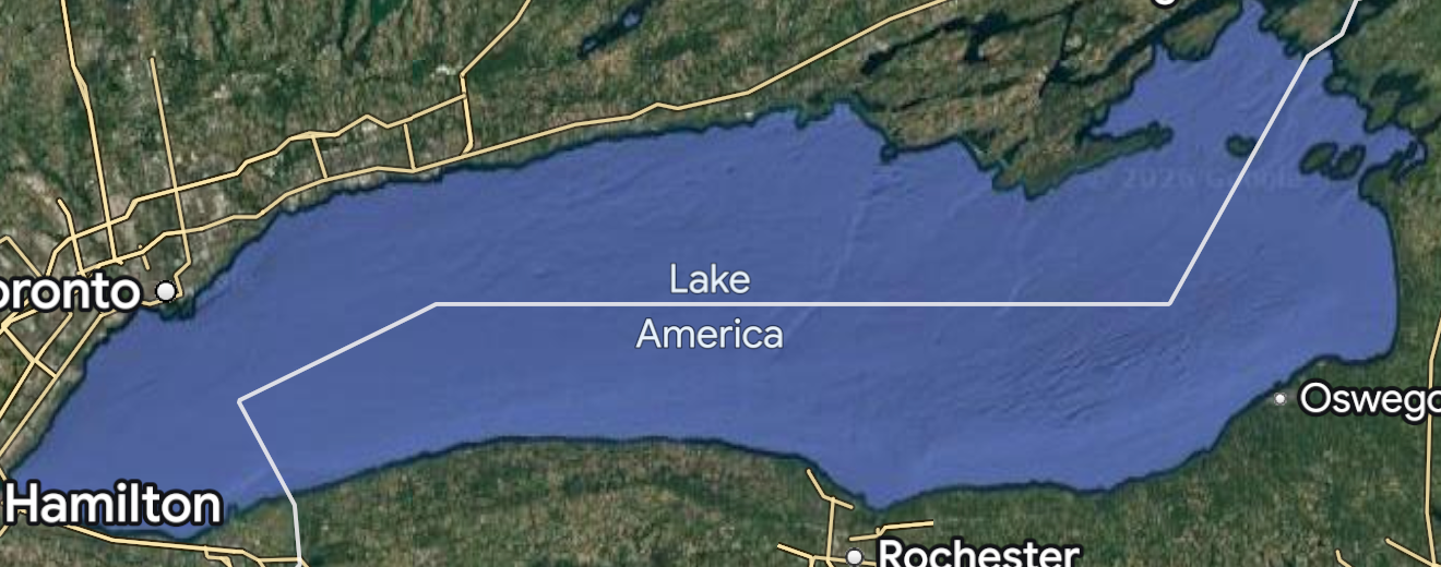 President Donald J. Trump posted a map renaming Lake Ontario as Lake America on Truth Social on 08/30/2026.