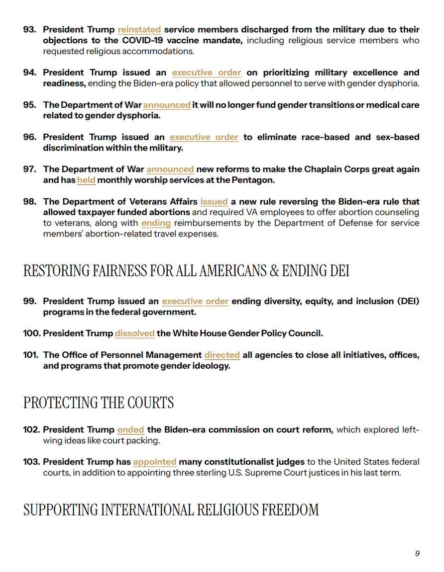 President Donald J. Trump posted a numbered list of policy actions on Truth Social on 08/26/2026.