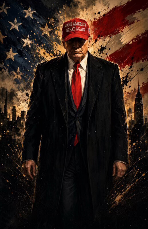 47th President of the United States Donald J. Trump posted an illustration of a man wearing a "MAKE AMERICA GREAT AGAIN" hat at WASHINGTON D.C.